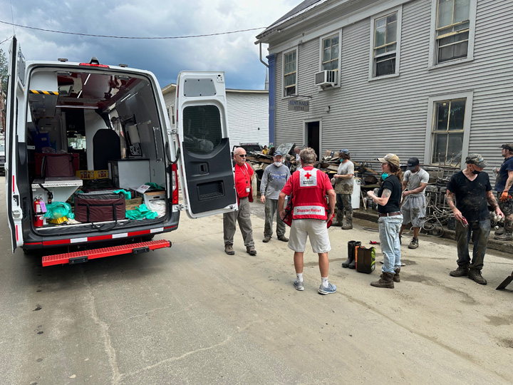 The Red Cross bring for to Bent Nails Bistro, Montpelier, Vt July 11, 2023 flood recovery crew