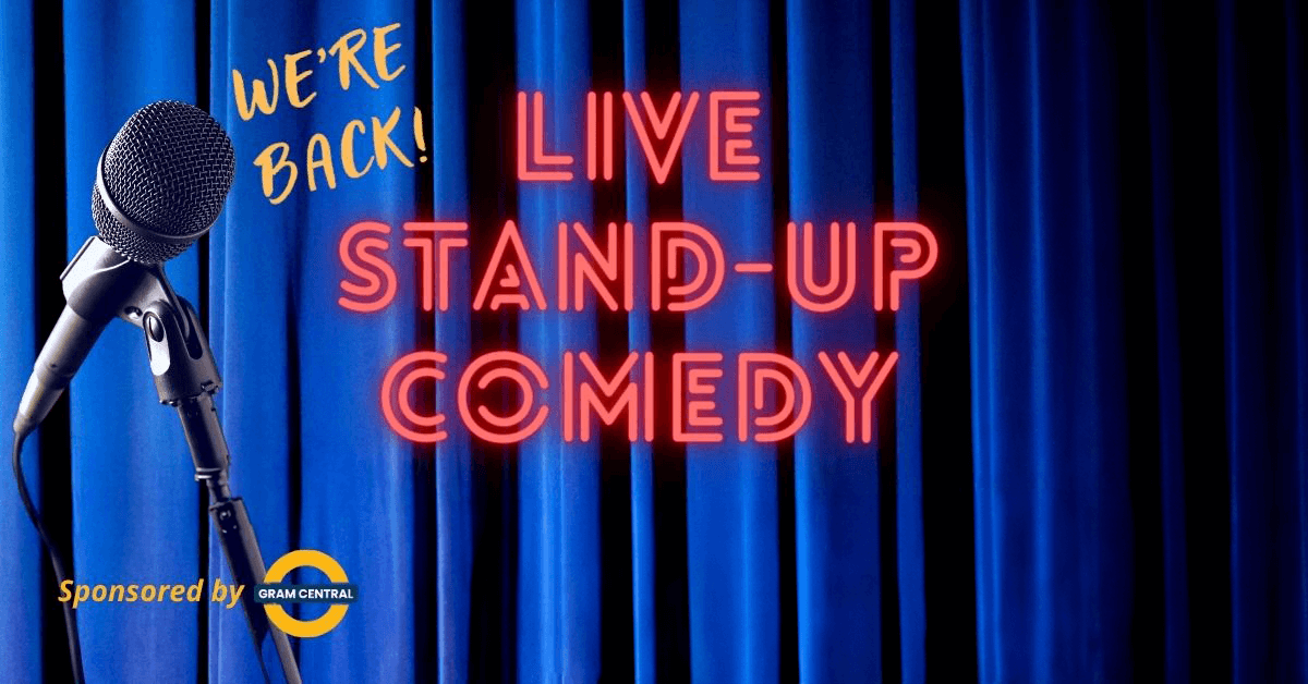 Live Stand-up stage with blue curtain