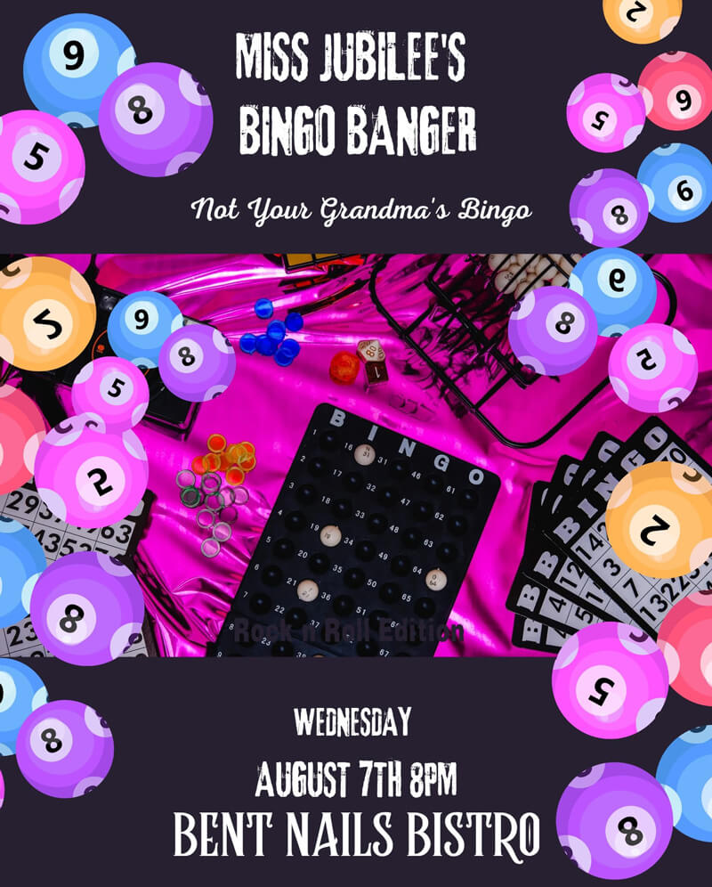 Poster with a Bingo card and bingo number balls