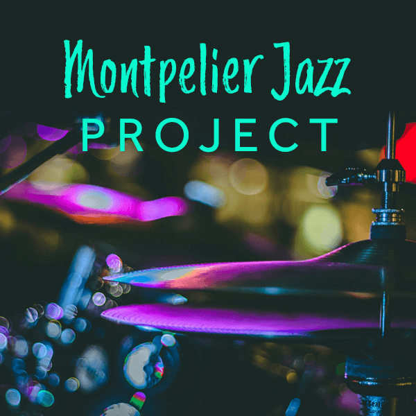 Montpelier Jazz Project words hovering over a snare drum