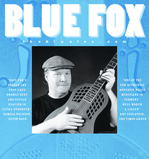 Blue Fox poster holding his guitar