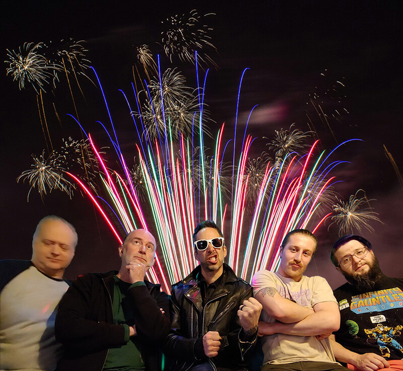 The Nailers band with fireworks behind them
