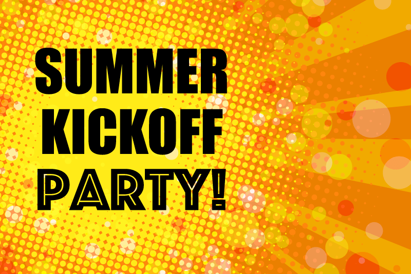 Simmer Kickoff Party with sun rays behind it